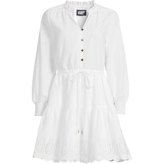 Women's Long Sleeve Eyelet Mini Popover Dress