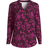 Women's Petite Long Sleeve Lightweight Jersey Notch Neck Tunic Top