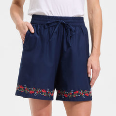 Women's Poplin Embroidered High Rise 7" Pull On Shorts