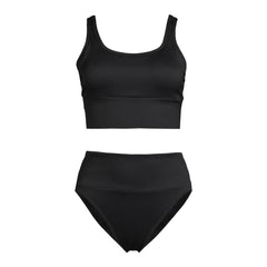 Women's Plus Size Tugless Ribbed Midkini and High Waisted Bottom Swimsuit Set
