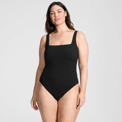 Womens Plus Size Boucle Square Neck Scoop Back One Piece Swimsuit