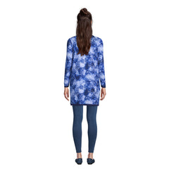 Women's Petite Fine Gauge Cotton Long Open Cardigan Sweater - Print