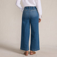 Women's Petite Recover Denim High Rise Patch Pocket Extra Wide Leg Crop Jeans