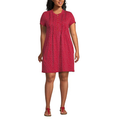 Women's Plus Size Cotton Modal Pintuck Short Sleeve Dress