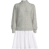Women's Fuzzy Lantern Sleeve Mock Neck Mini Twofer Dress