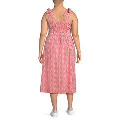 Women's Plus Size Textured Tie Shoulder Midi Dress