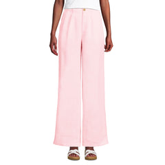 Women's High Rise Wide Leg Linen Pleated Pants