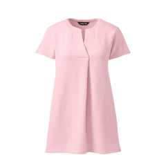 Women's Petite Seersucker Short Sleeve Notch Neck Tunic Top
