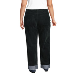Women's Plus Size Flocked Denim Mid Rise Relaxed Straight Leg Cuff Jeans