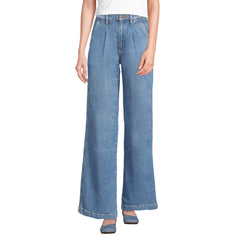 Women's High Rise Soft Denim Pleated Wide Leg Trousers