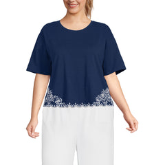 Women's Plus Size Short Sleeve Slub Jersey Eyelet T-Shirt