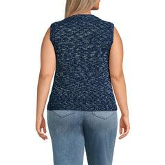 Women's Plus Size Cotton Tweed Textured Crewneck Vest Sweater