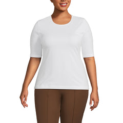 Women's Plus Size Lightweight Jersey Skimming Elbow Sleeve Crew Neck T-shirt