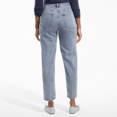 Women's Petite Soft Denim Mid Rise Relaxed Straight Crop Patchwork Jeans