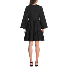 Women's Poplin V Neck Embroidered Dress