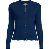 Women's Plus Size Cotton Pointelle Satin Trim Cardigan Sweater