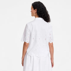 Women's Poplin Eyelet Button Front Shirt