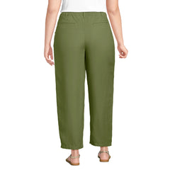 Women's Plus Size Linen High Rise Pleated Barrel Leg Ankle Pants