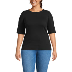Women's Plus Size Elbow Sleeve Polished Essentials High Neck Low Back Top