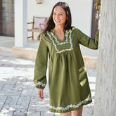 Women's Embroidered Above the Knee Tie Neck Dress