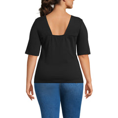 Women's Plus Size Elbow Sleeve Polished Essentials High Neck Low Back Top