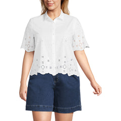 Women's Plus Size Poplin Eyelet Button Front Shirt