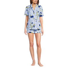 Women's Cotton Poplin 2 Piece Pajama Set - Short Sleeve Top and Shorts