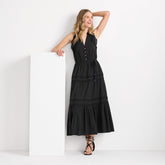 Women's Cotton Voile Halter Tiered Maxi Dress