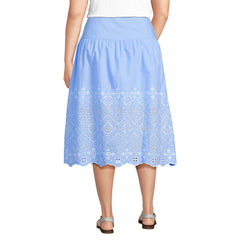 Women's Plus Size Poplin Drop Waist Embroidered Eyelet Midi Skirt