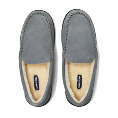 Men's Wide Width Fuzzy Lined Suede Moccasin Slippers
