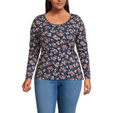Women's Plus Size Lightweight Jersey Skimming Long Sleeve Scoop Neck T-shirt