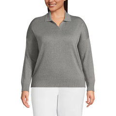 Women's Plus Size Cotton Modal Long Sleeve Polo Collar Sweater