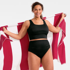 Women's Plus Size Tugless Ribbed Midkini and High Waisted Bottom Swimsuit Set