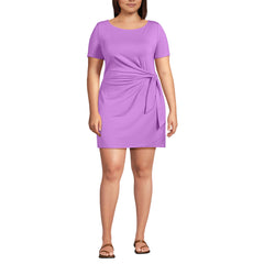 Women's Plus Size Short Sleeve Cotton Modal Wrap Above the Knee Dress