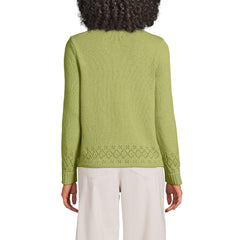 Women's Petite Pointelle Crew Neck Cardigan Sweater