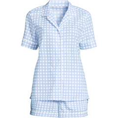 Women's Cotton Poplin 2 Piece Pajama Set - Short Sleeve Top and Shorts