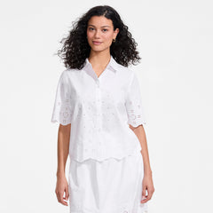 Women's Poplin Eyelet Button Front Shirt