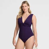 Women's Wide Strap Plunge Shirred One Piece