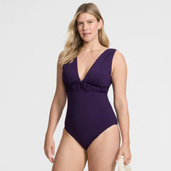 Women's Wide Strap Plunge Shirred One Piece