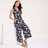 Women's Sleeveless Creaseless Wrap Jumpsuit with Smocked Waist
