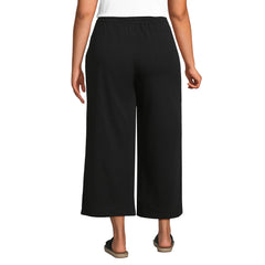 Women's Plus Size Sport Knit Elastic Waist Wide Leg Crop Pants