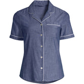 Women's Petite Short Sleeve Cotton Poplin Pajama Shirt