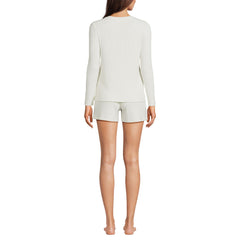 Women's Cozy Petite Brushed Rib 2 Piece Pajama Set - Long Sleeve Top and Shorts
