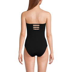 Women's Chlorine Resistant Bandeau High Leg Strappy One Piece Swimsuit
