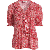 Women's Plus Size Puff Sleeve Slub Ruffle Pintuck Top