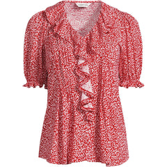 Women's Plus Size Puff Sleeve Slub Ruffle Pintuck Top