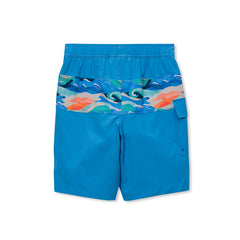 Boys Chlorine Resistant Stretch Print Blocked Hydroliner Board Swim Trunks