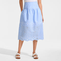 Women's Poplin Drop Waist Embroidered Eyelet Midi Skirt