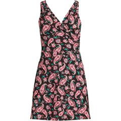 Women's Chlorine Resistant Tummy Control Surplice Wrap Swim Dress One Piece Swimsuit