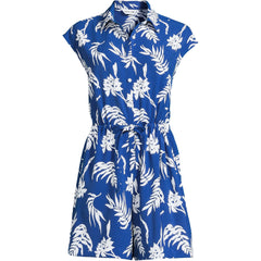 Women's Plus Size Cap Sleeve Creaseless Button-Down Romper